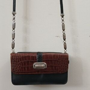Brighton Brown Croc-Flap Leather Crossbody with Black Body